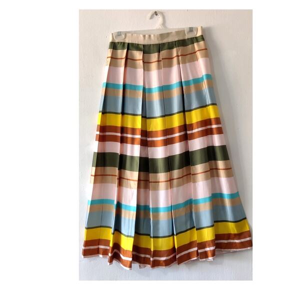 Sfizio Multicolor Striped Pleated Midi Maxi Skirt Size Small Pockets A Line - Picture 3 of 6